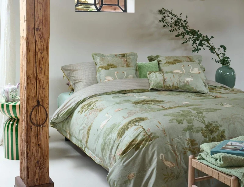 Coussin Percale de coton - DARJEELING DAYS Vert