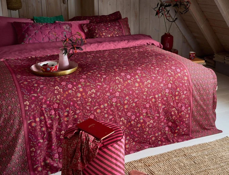 Coussin Percale de coton - FLORA BANGALORE Rose foncé