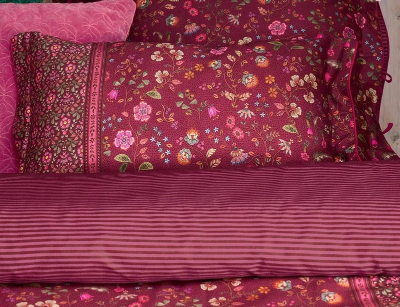 Coussin Percale de coton - FLORA BANGALORE Rose foncé