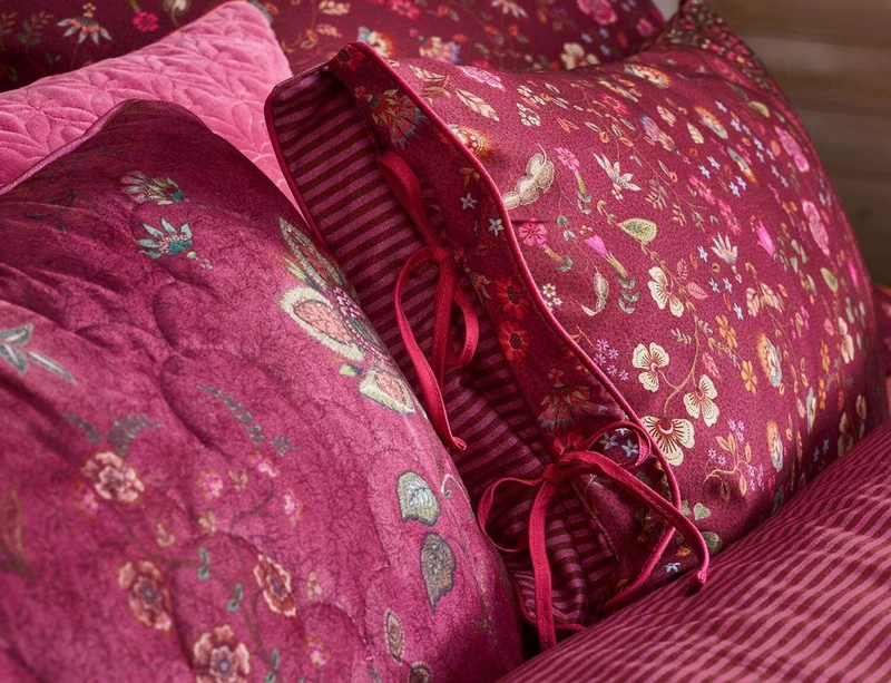 Coussin Percale de coton - FLORA BANGALORE Rose foncé