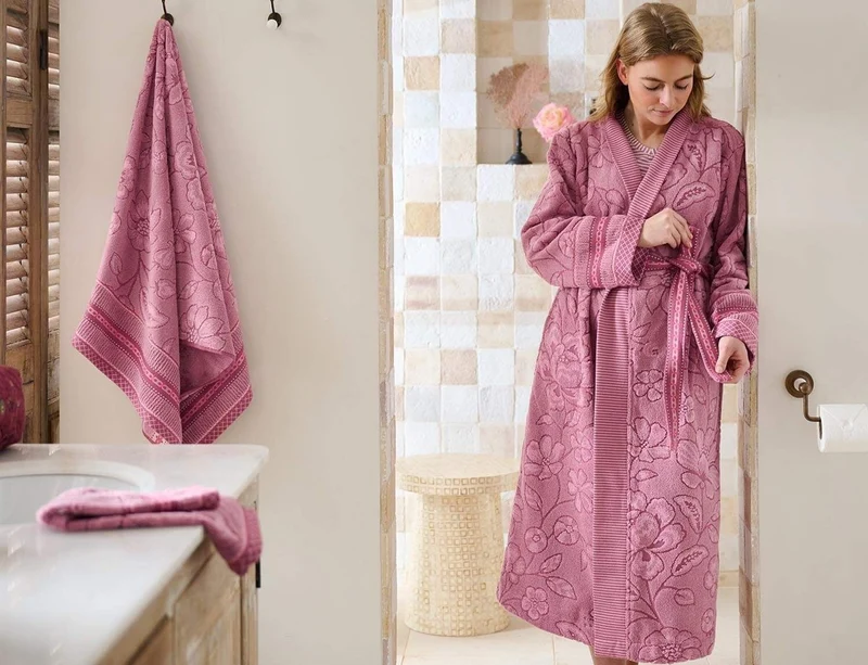 Peignoir Coton - JASMIN JACQUARD Rose clair