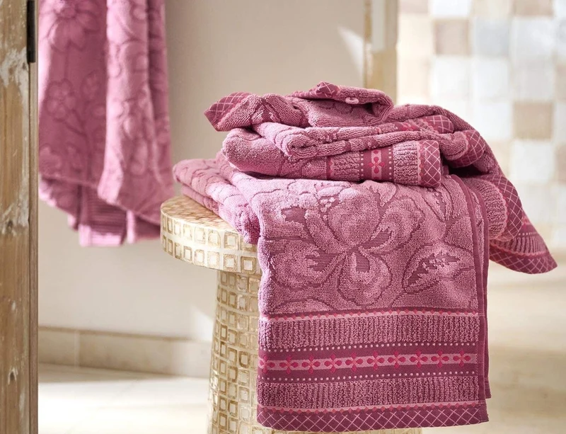 Serviette invité Coton - JASMIN JACQUARD Rose clair