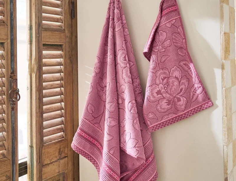 Serviette invité Coton - JASMIN JACQUARD Rose clair