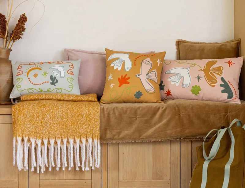 Coussin Coton Brodé - ANKA Cannelle