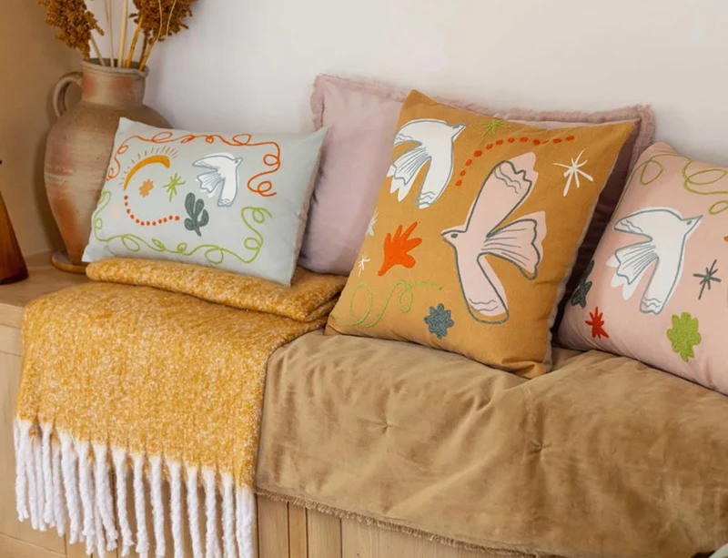 Coussin Coton Brodé - ANKA Cannelle