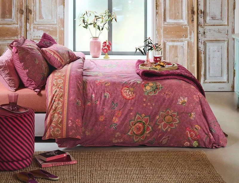 Coussin Percale de coton - MUMBAI EVENING Rose foncé