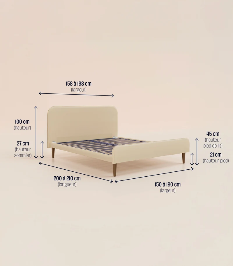Lit scandi - Beige Velouté