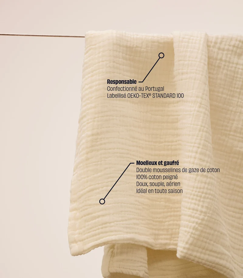 Drap housse en gaze de coton - Blanc vanille