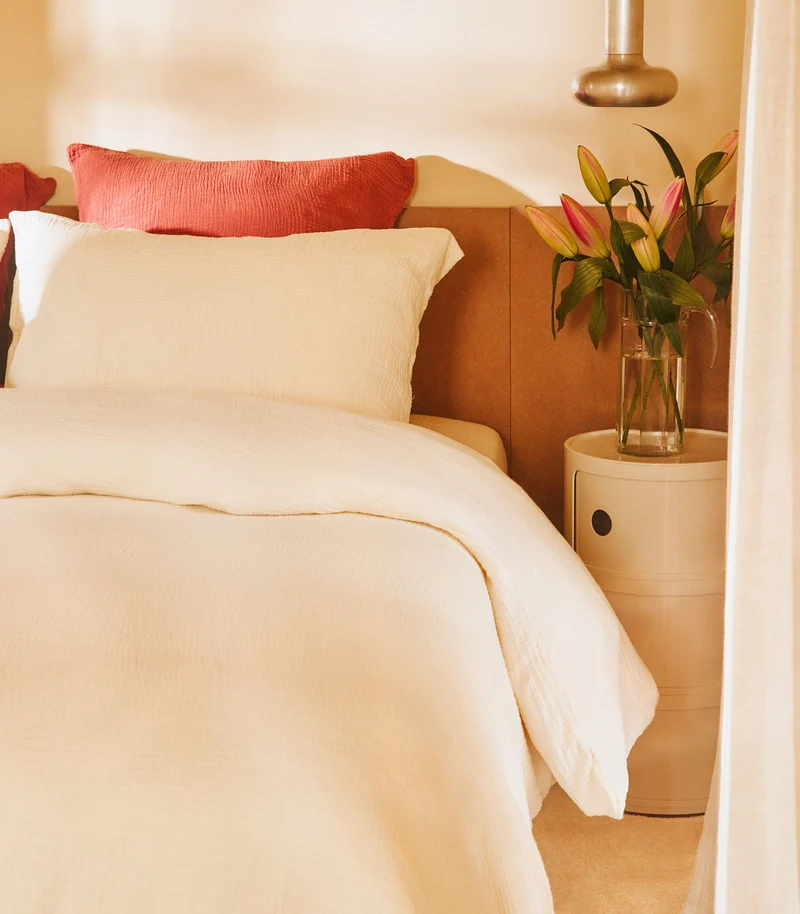 Drap housse en gaze de coton - Blanc vanille