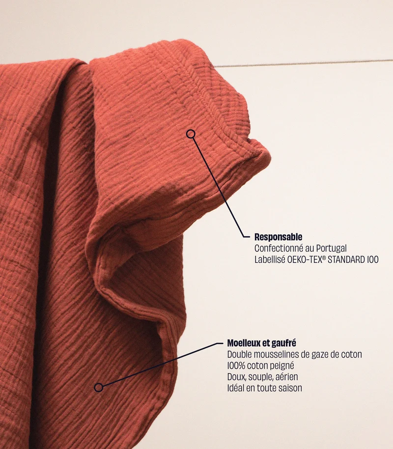 Drap housse en gaze de coton - Orange corail