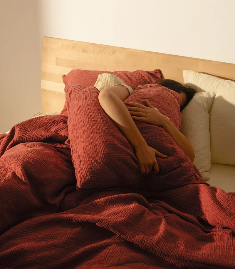 Drap housse en gaze de coton - Orange corail