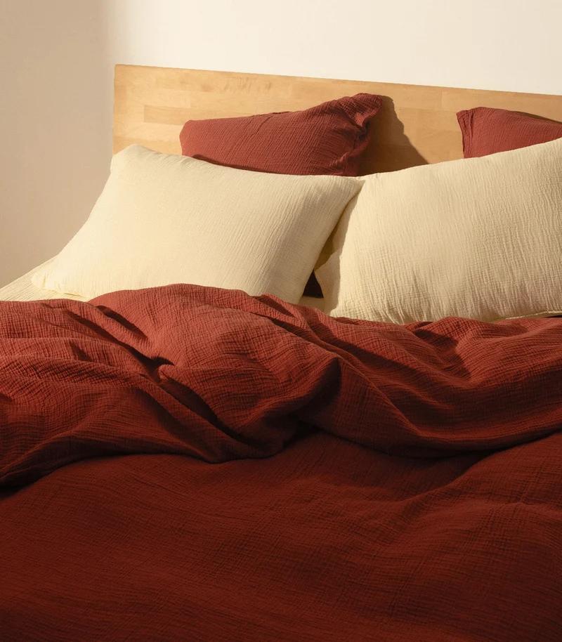 Drap housse en gaze de coton - Orange corail