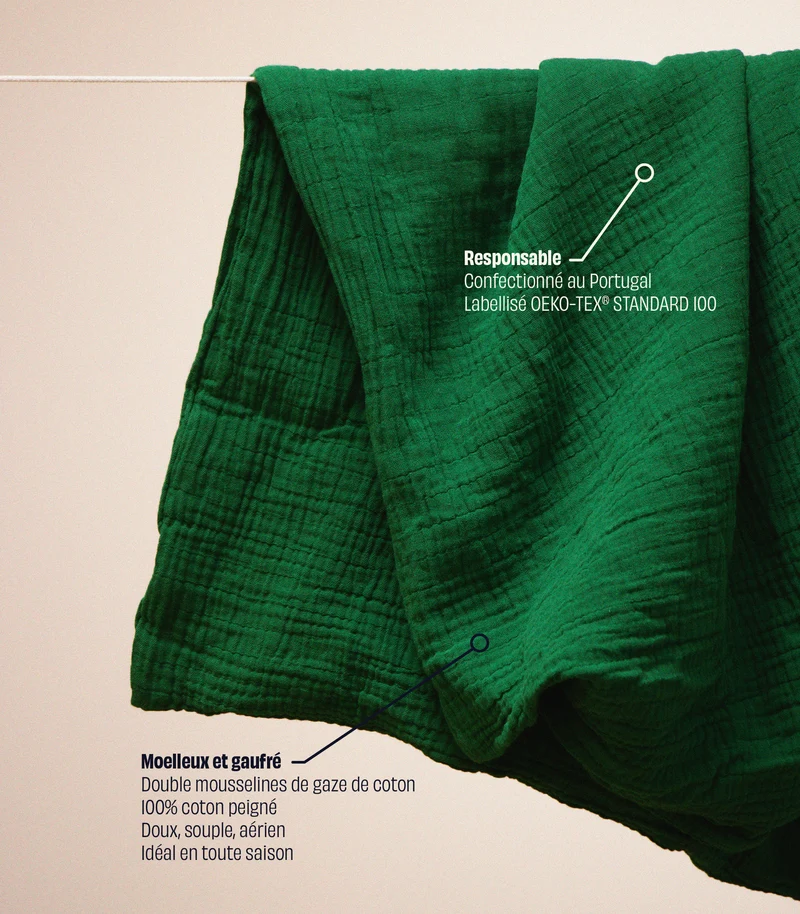 Drap housse en gaze de coton - Vert romarin