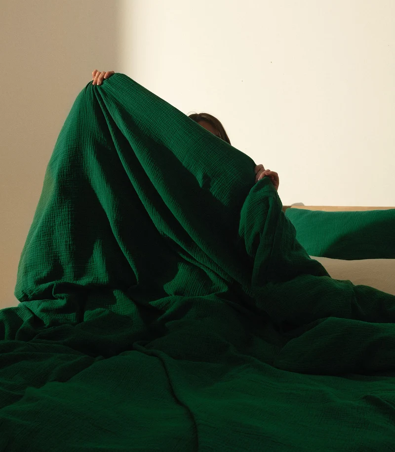 Drap housse en gaze de coton - Vert romarin