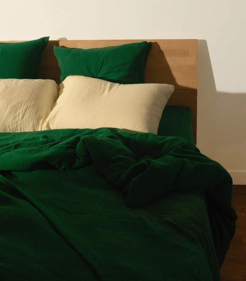 Drap housse en gaze de coton - Vert romarin