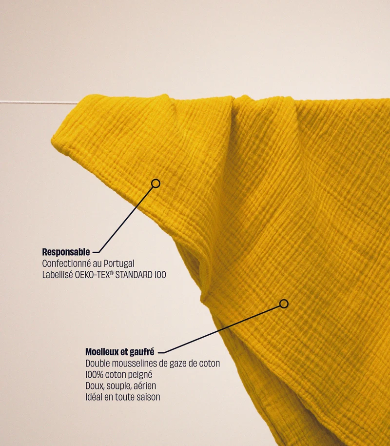 Drap housse en gaze de coton - Jaune safran