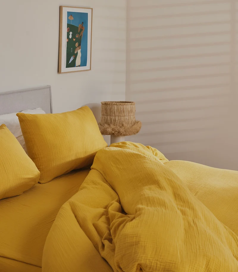 Drap housse en gaze de coton - Jaune safran