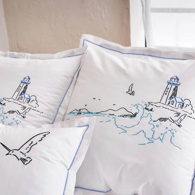 Taie d'oreiller Phare - Percale de coton brodée