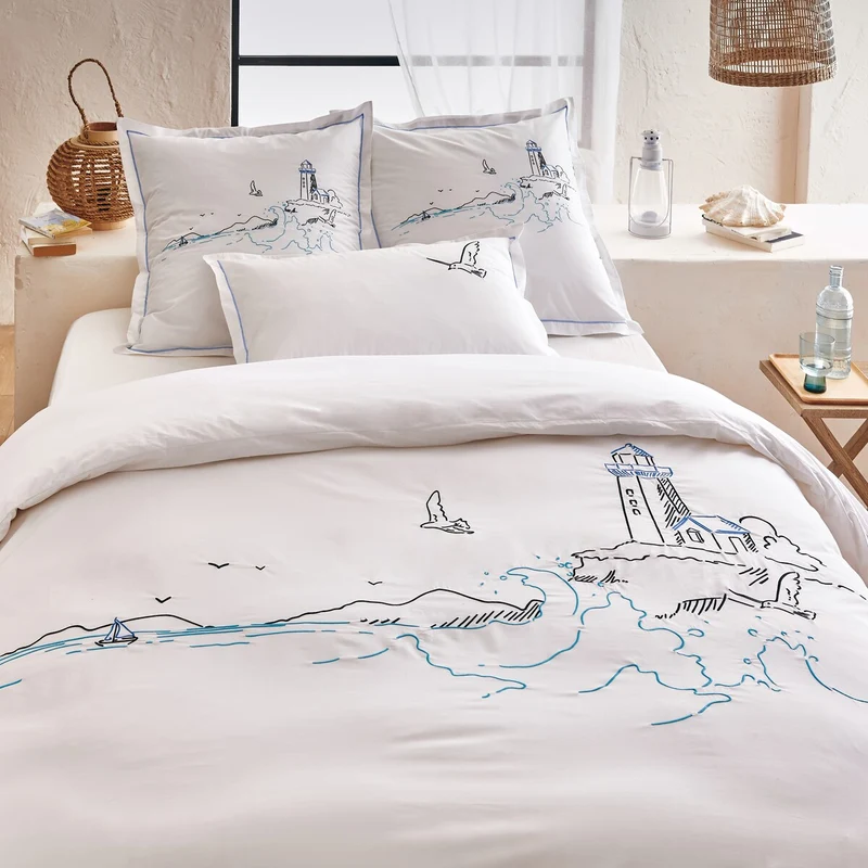 Taie d'oreiller Phare - Percale de coton brodée