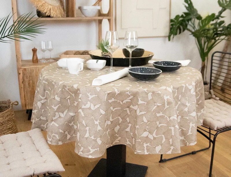 Nappe Ronde Plastifiée - GINKGO Taupe