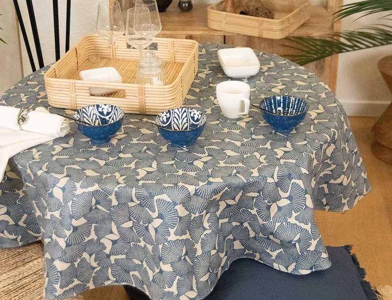 Nappe Ronde Plastifiée - GINKGO Navy
