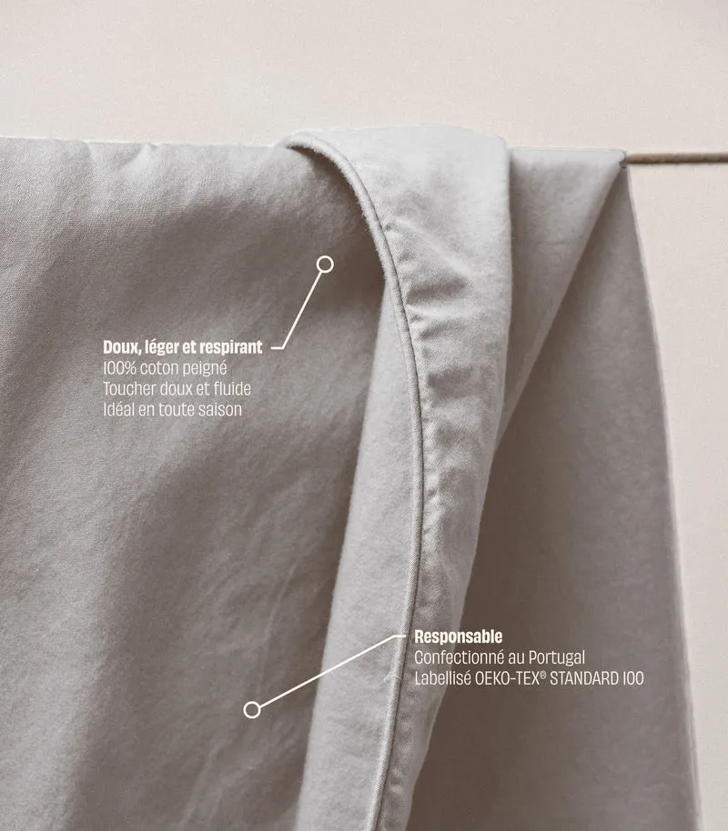 Drap plat satin de coton - Gris Ecume