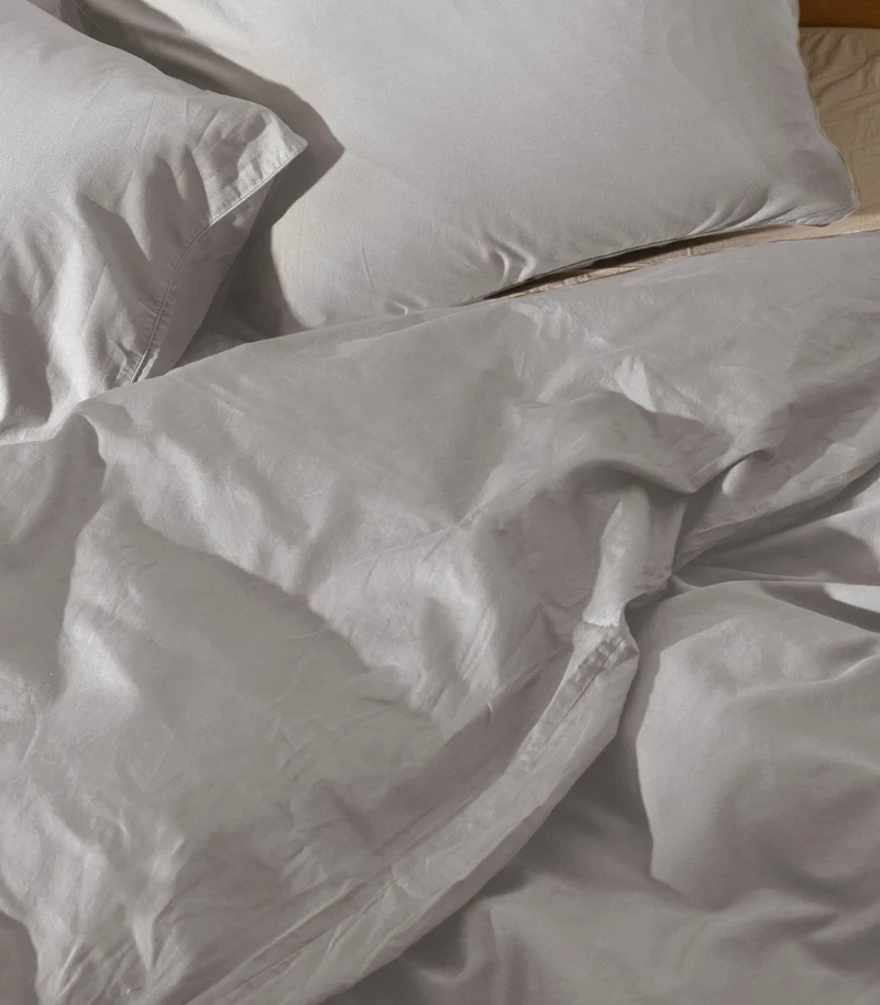 Drap plat satin de coton - Gris Ecume