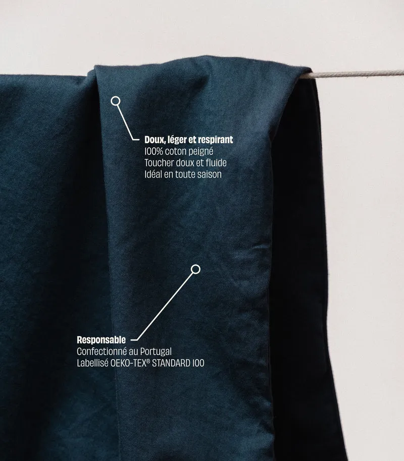 Drap plat satin de coton - Bleu Tediber