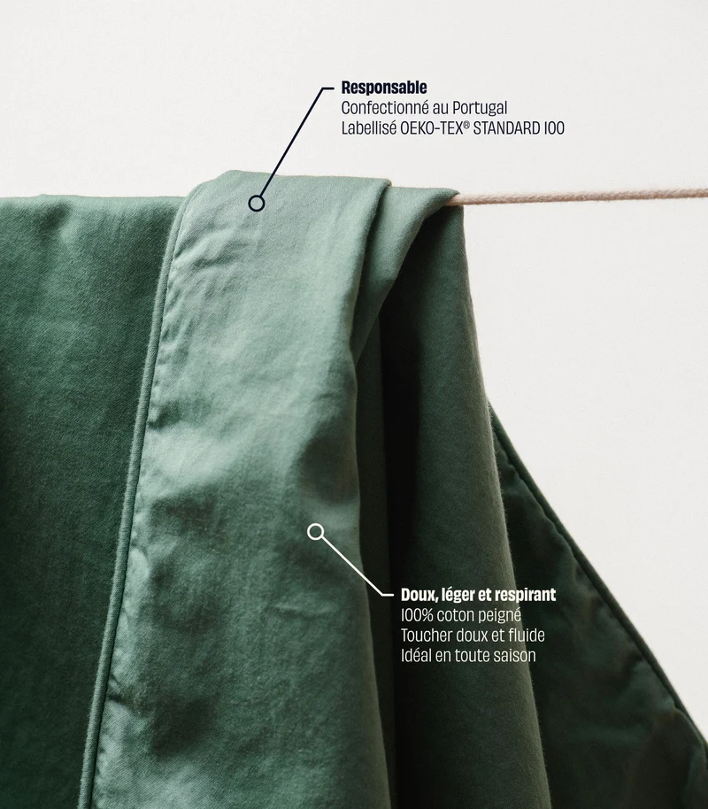 Drap plat satin de coton - Vert sauge