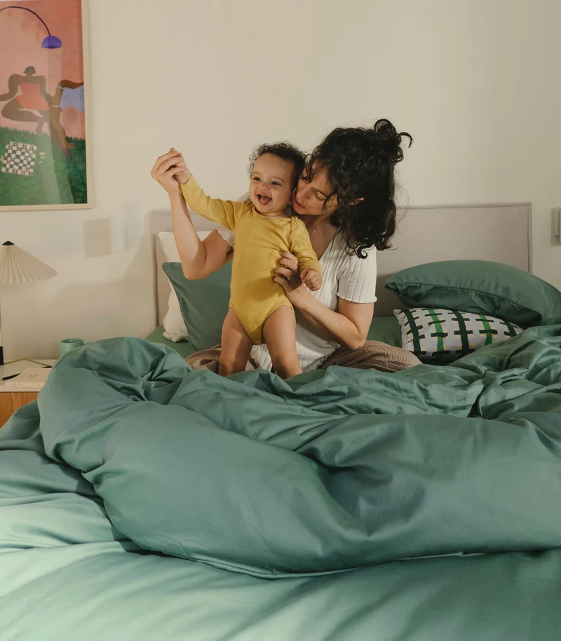 Drap plat satin de coton - Vert sauge