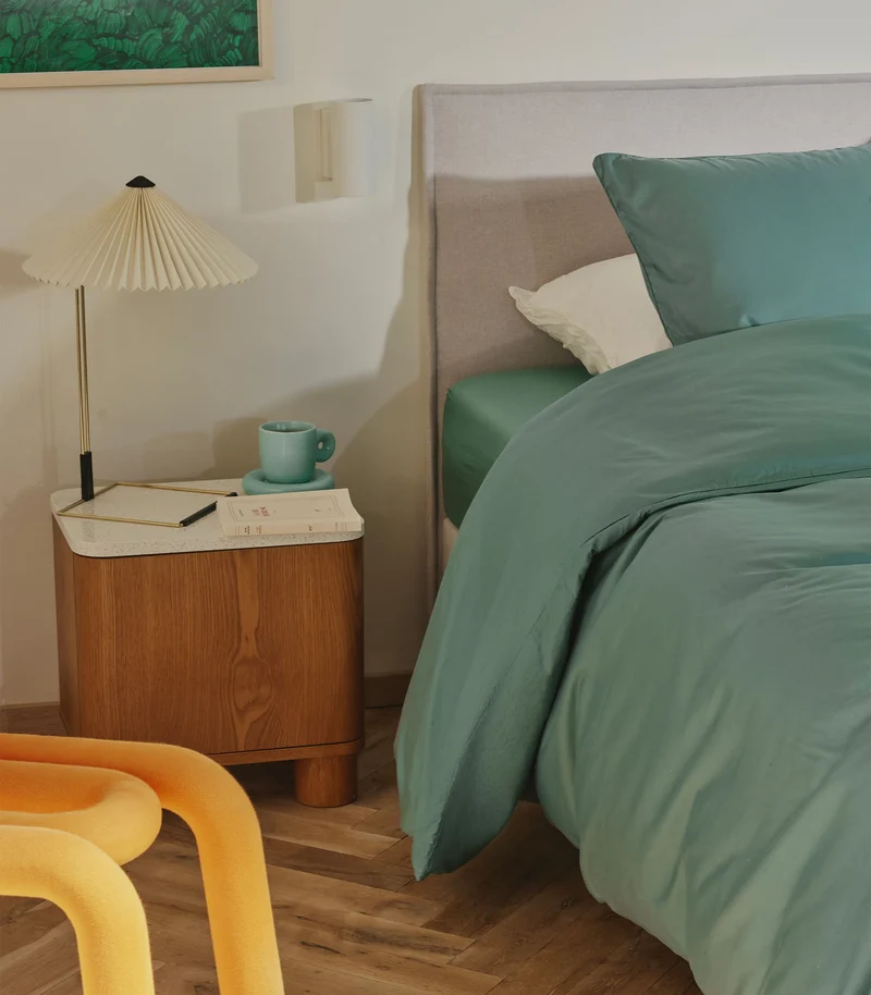 Drap plat satin de coton - Vert sauge