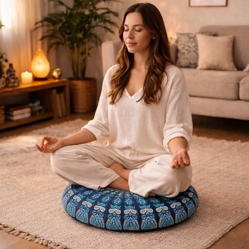 Coussin de Méditation style Tibétain bleu