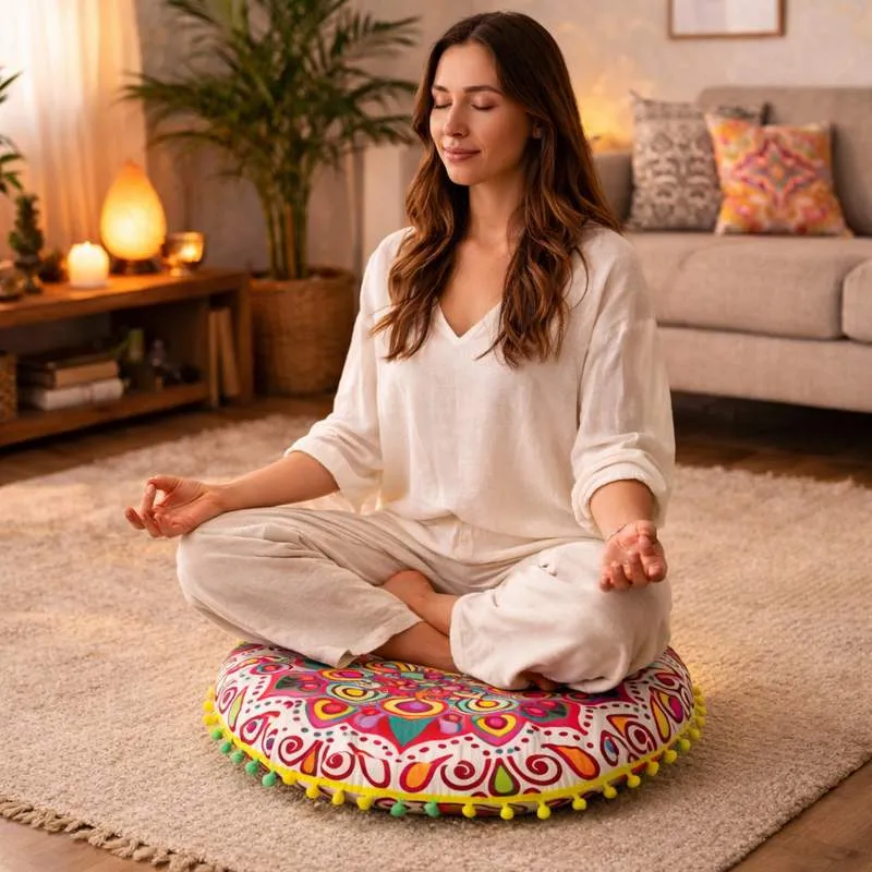 Coussin de Méditation style Tibétain multicolore