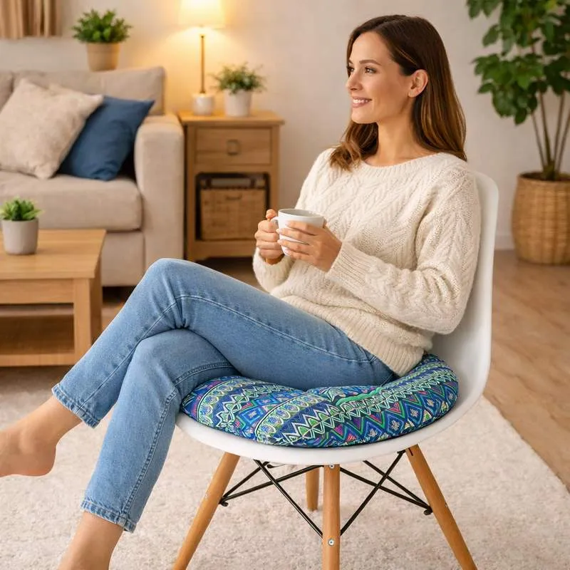Coussin de Chaise Rond Ethnique bleu