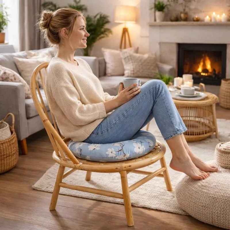 Coussin de Chaise Rond Fleur bleu