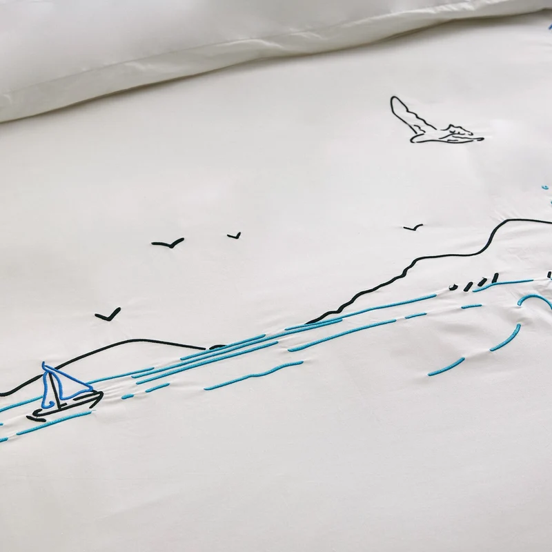 Housse de couette Phare - Percale de coton brodée