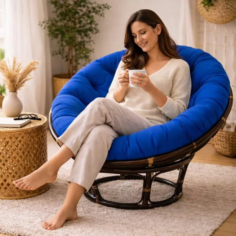 Coussin pour Fauteuil en Rotin rond bleu