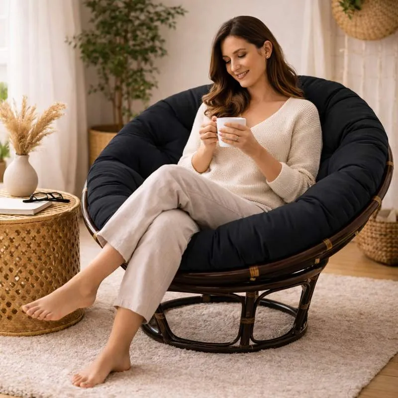 Coussin pour Fauteuil en Rotin rond noir