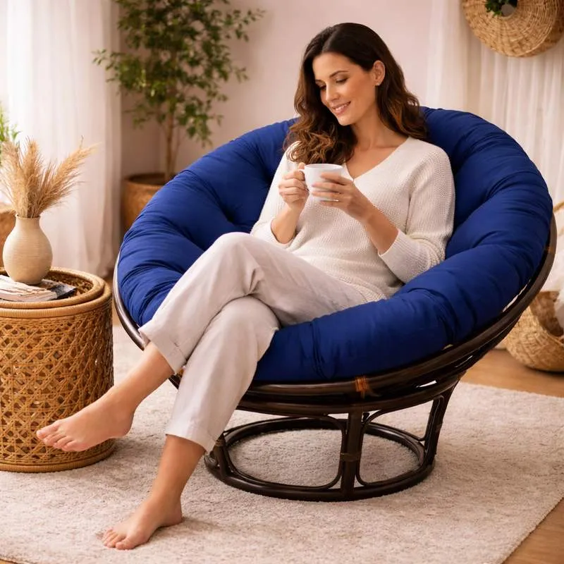 Coussin pour Fauteuil en Rotin rond marine