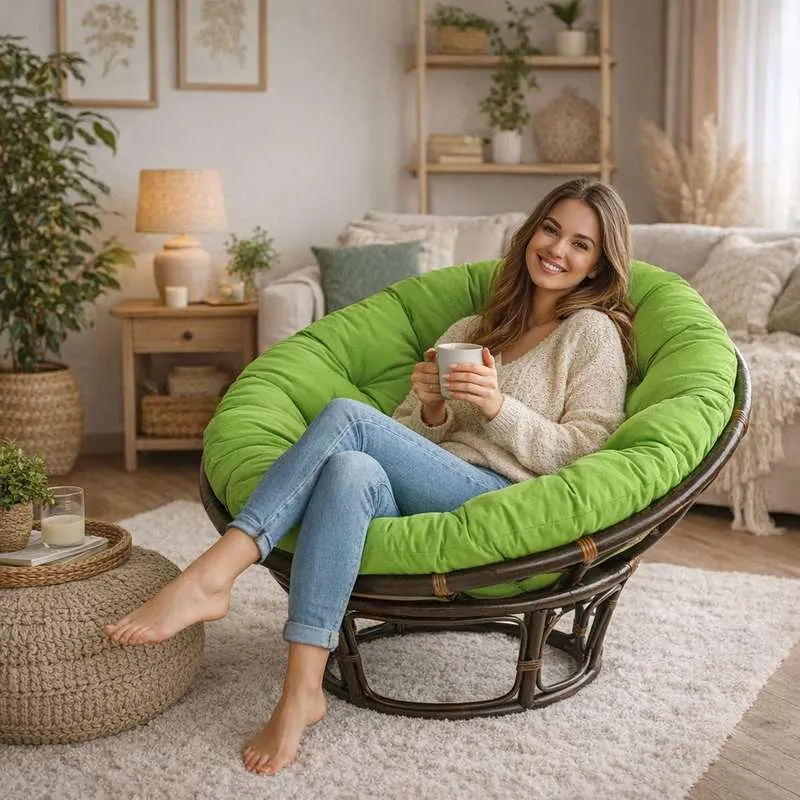 Coussin pour Fauteuil en Rotin rond vert