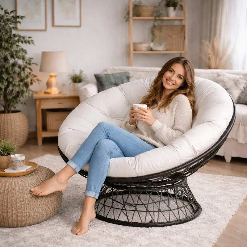 Coussin pour Fauteuil en Rotin rond blanc