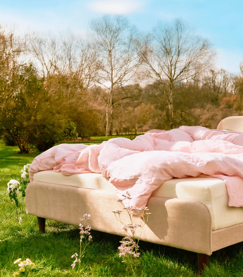 Drap housse en lin lavé - Rose cerisier