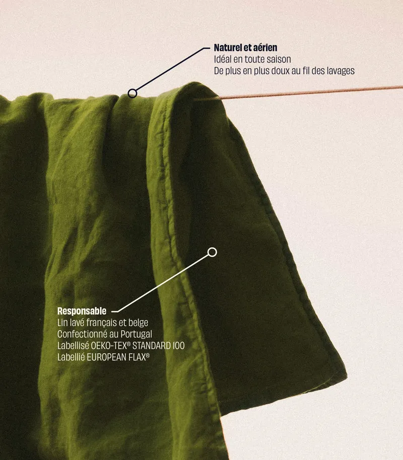 Drap housse en lin lavé - Vert forêt