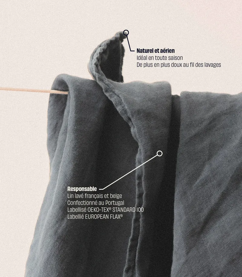 Drap housse en lin lavé - Gris ardoise