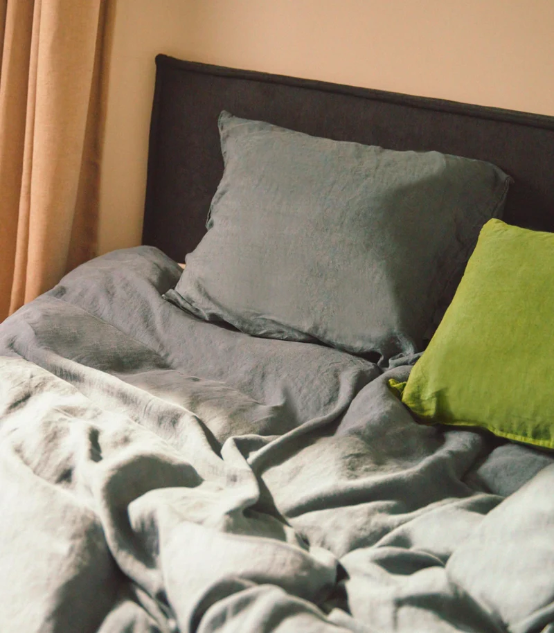 Drap housse en lin lavé - Gris ardoise