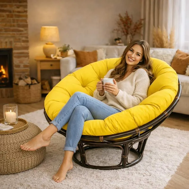 Coussin pour Fauteuil en Rotin rond jaune