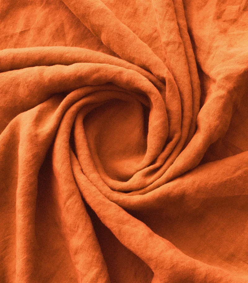 Drap housse en lin lavé - Orange terracotta