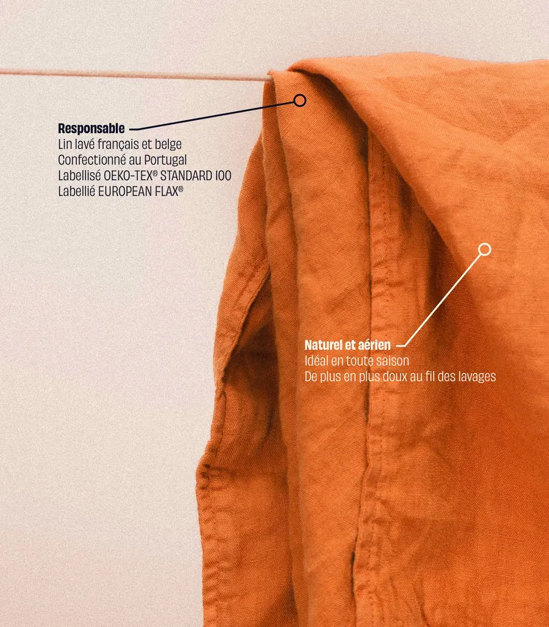 Drap housse en lin lavé - Orange terracotta
