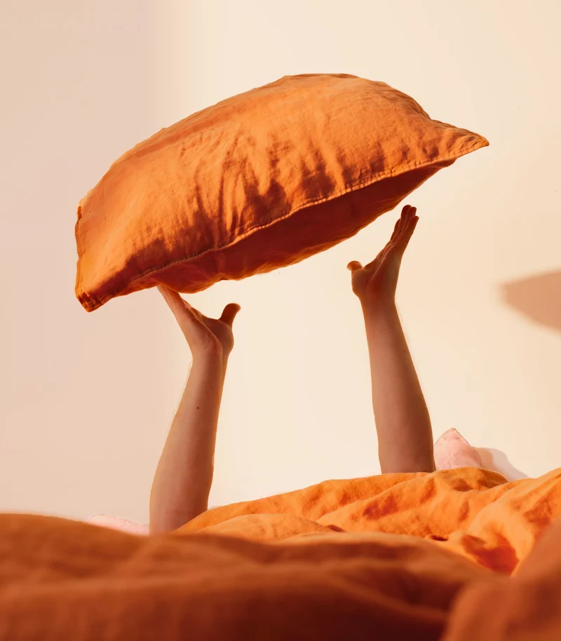 Drap housse en lin lavé - Orange terracotta