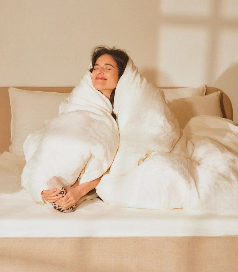 Drap housse en lin lavé - Ecru naturel